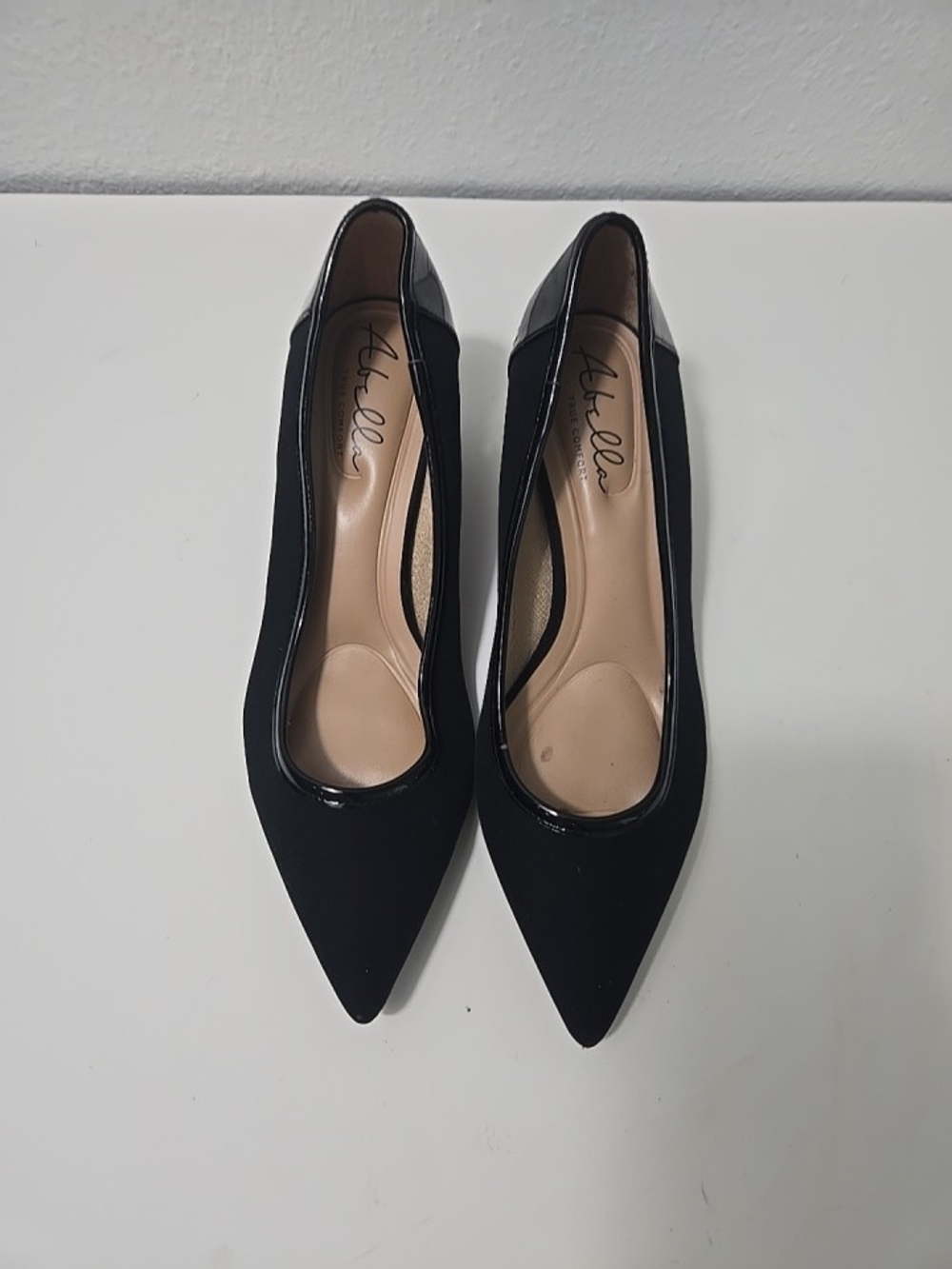 Abella Black Pointed-Toe Heels with Patent Trim